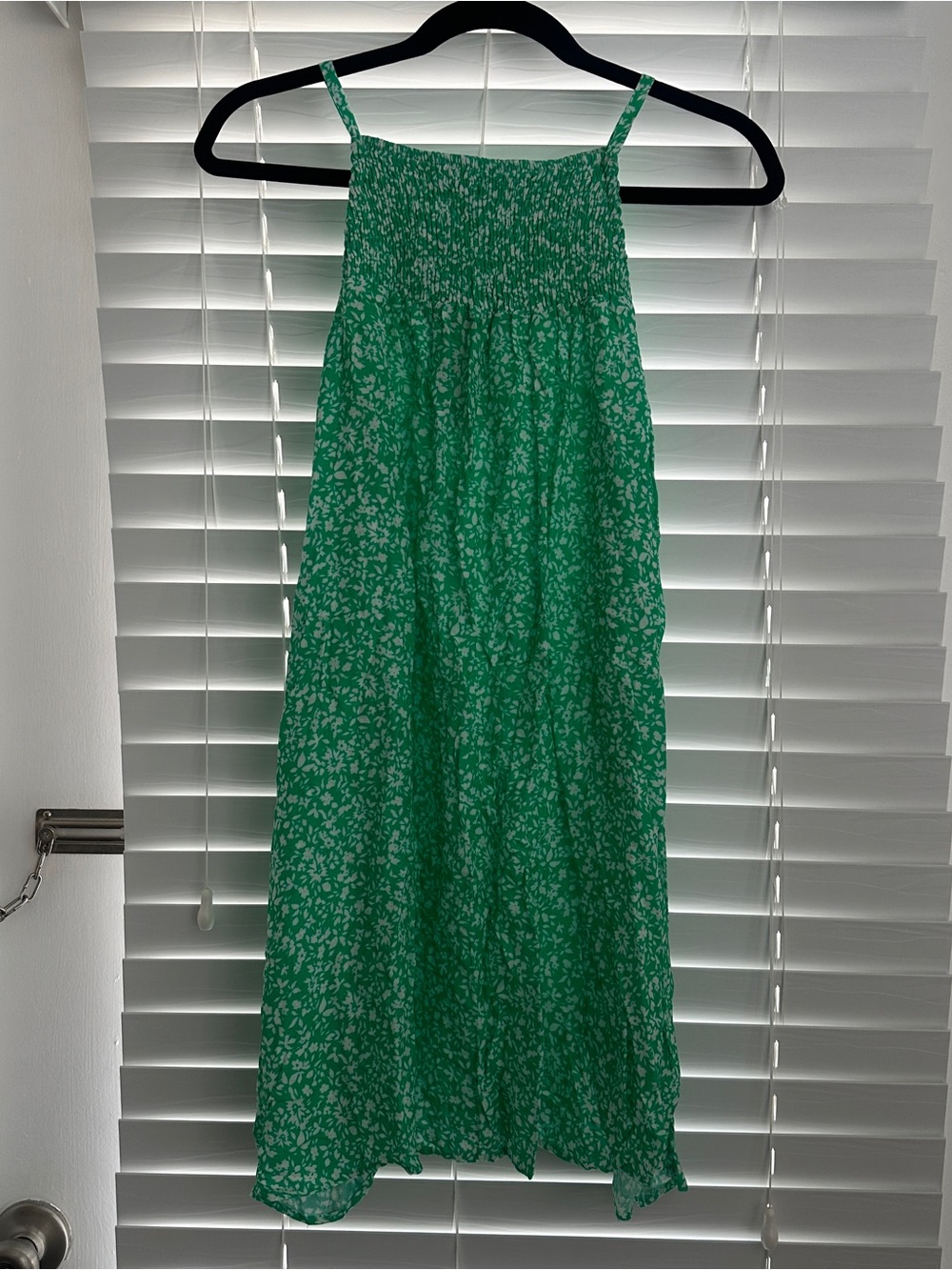 ZARA Green Floral Smocked Midi Dress